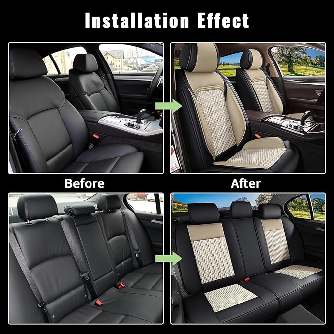 Car Seat Covers Full Set for Toyota Camry 2012-2025 2026, Breathable Cooling Ice Silk Leather Car Seat Covers, 5 Seats Vehicle Seat Protector Seat Cushion Automotive Accessories (Black&Beige)