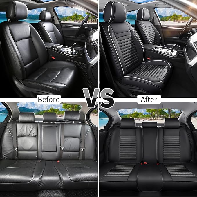 Car Seat Covers Full Set Fit for Toyota Corolla 2000-2026, Premium Faux Leather Car Seat Protector, Breathable, Anti-Slip, Comfortable & Durable (Black&White,Full Set)