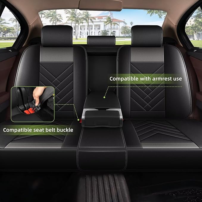 AOMSAZTO Car Seat Covers Full Set Fit for BMW X3 2011-2017 Faux Leather Waterproof Seat Covers Automotive Seat Cushion Protector(5 Seats, Black&Grey)