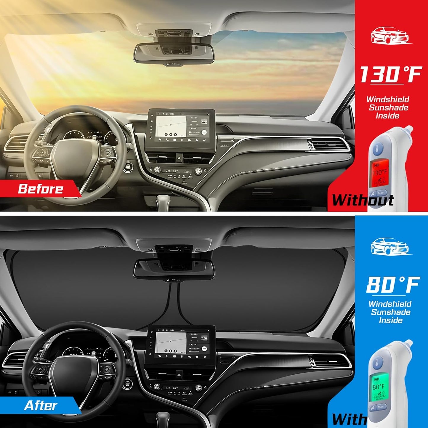 ARISMOTOR Windshield Sun Shade for Ford Ranger 2019-2025 2026, Custom Fit Foldable Front Window Sunshade Sun Visor Protector, Block UV Rays Keep Your Car Cooler