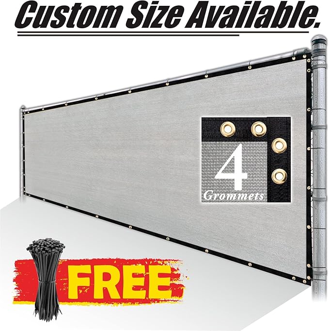 Royal Shade Custom Size 6' x 62' Grey Fence Privacy Screen Windscreen Cover Netting Mesh Fabric Cloth - Cable Zip Ties Included (We Make Custom Size)