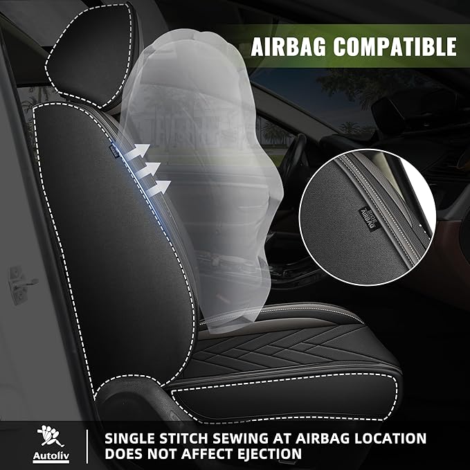 AOMSAZTO Front Seat Covers Fit for Fiat 500L 2016-2023 Waterproof Faux Leather Car Seat Cover Compatible with Airbag(2PCS Front, Black&Grey)