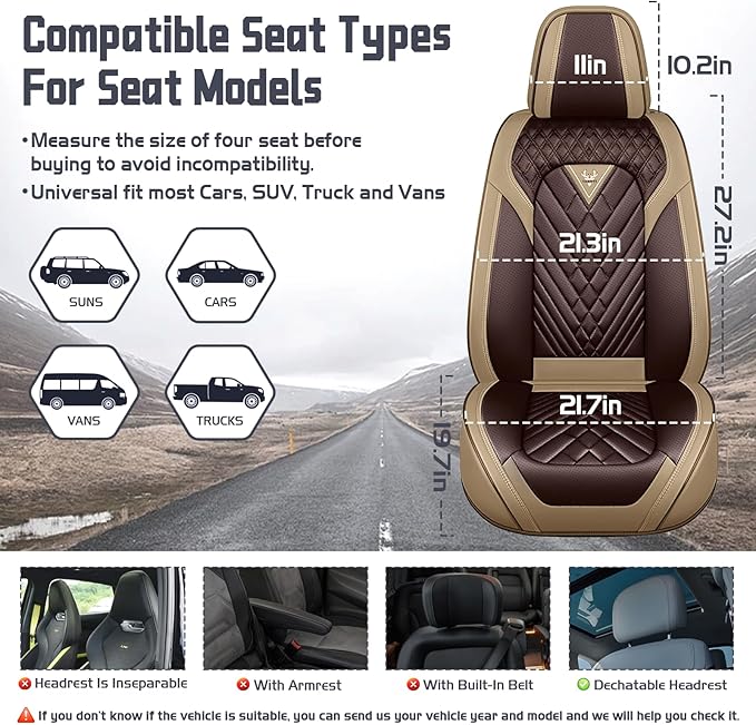 Truck Seat Covers for Ford F250 2011-2026, Waterproof Premium Leather Full Coverage Car Seat Cover, Muscle Sport Style Auto Interior Seat Cover Sets (Full Set/Brown Coffee)