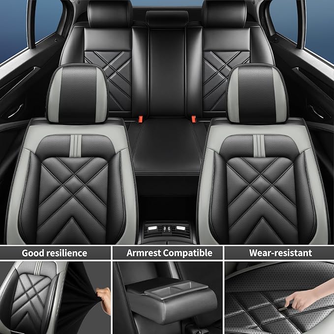 CX-5 Car Seat Covers Custom Fit for Mazda CX-5 2013-2025 2026, Full Coverage Leather Waterproof Breathable Seat Covers, Automotive Seat Protectors, Airbag Compatible(Full Set Seats, Black Gray)