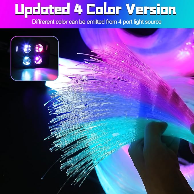 4 Colors 32W Twinkle Starlight Headliner Kit for Car Home with APP&RF Remote, RGBW 460pcs*0.03in*9.8ft Cables Fiber Optic Star Sky Roof Lights,4 Port Engine Sound Activated Ceiling Star Lights for Car