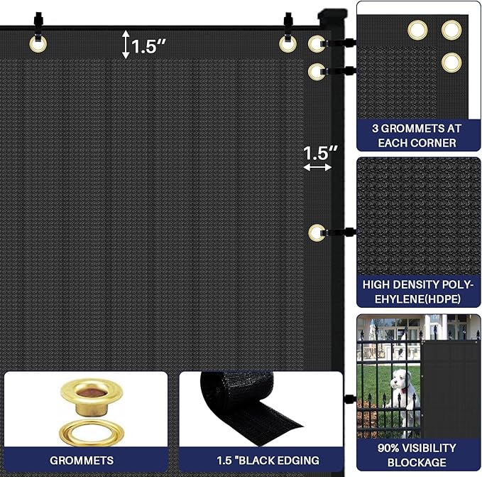 Windscreen4less Privacy Fence Screen Heavy Duty Windscreen Fencing Mesh Fabric Shade Net Cover with Brass Grommtes for Outdoor Wall Garden Yard Pool Deck, 8'x98' Black