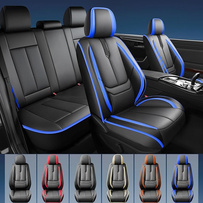 Fit Forester Car Seat Covers for Subaru Forester 2007-2024 2025 2026 -Upgraded Premium Waterproof & Breathable Leather,Airbag Compatible,All-Weather Seat Cushion Protector,2 Front/Black-Blue