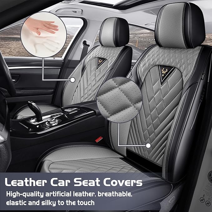 Truck Seat Covers for Ram 1500 2009-2026, Waterproof Premium Leather Full Coverage Car Seat Cover, Muscle Sport Style Auto Interior Seat Cover Sets (Full Set/Black Gray)