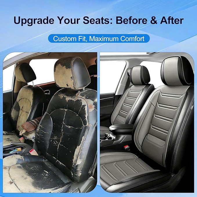 Fit CX-7 Car Seat Covers for Mazda CX7 2006-2012, Full Coverage Leather, Airbag Compatible & Scratch-Resistant, Waterproof All Weather Seat Protector, Full Set, Black+Gray