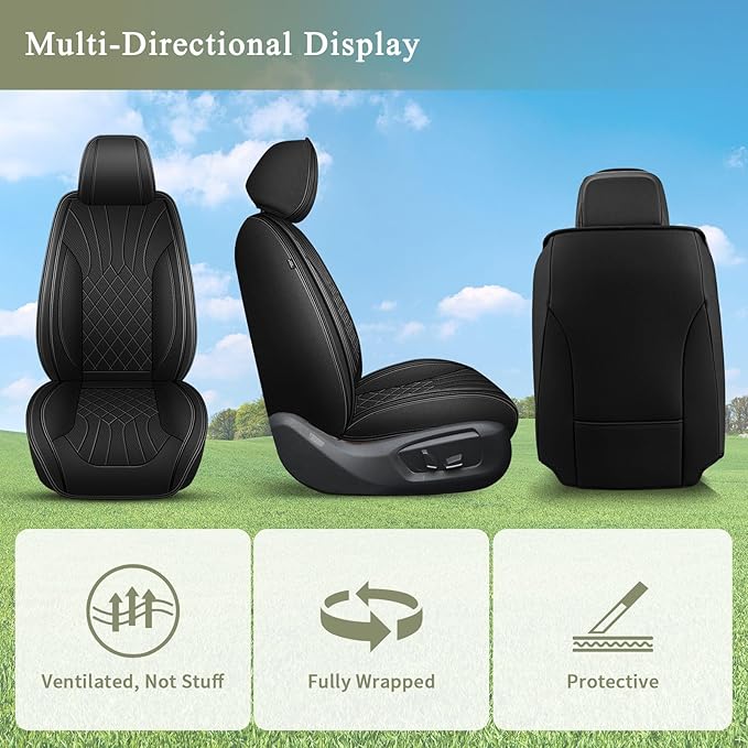 Car Seat Covers Front Pair for Subaru Outback 2010-2025 2026: Breathable Perforated Leather Seat Cover (Black)