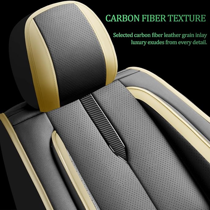 Fit Yaris Car Seat Covers for Toyota Yaris 2008-2018 2019 2020-Upgraded Premium Waterproof & Breathable Leather,Airbag Compatible,All-Weather Seat Cushion Protector,2 Front/Black-Beige