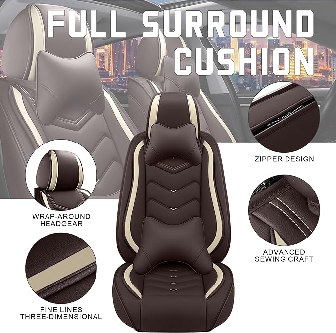 CTDS Car Seat Covers for Jeep Grand Cherokee L 2021-2026, Stylish Sport Seat Cover, Premium Nappa Leather Car Seat Cover. Automobile Seat Covers Sets.(Luxury 2 Seats/Coffee Color)