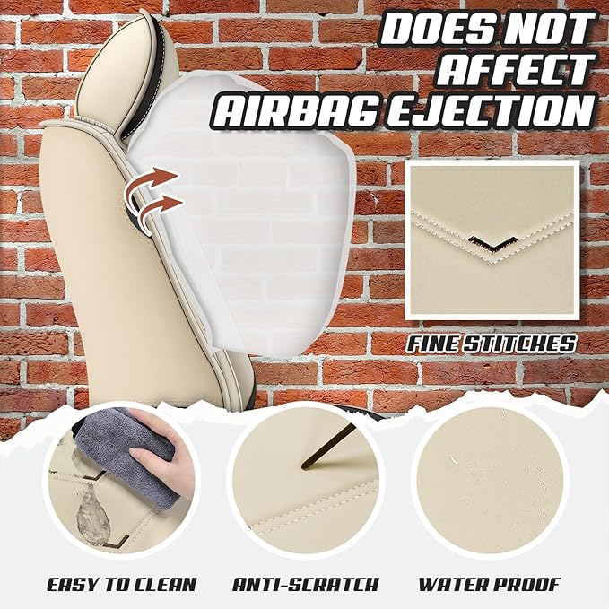 Car Seat Covers for Mitsubishi Outlander 2003-2026, Premium Nappa Leather Car Seat Cover, Stylish Sport Seat Covers， Automobile Seat Cover Sets.(Standard 2 Seats/Beige)