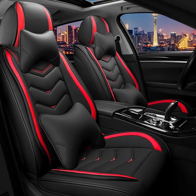 CTDS Car Seat Covers for Nissan Pathfinder 2000-2026, Stylish Sport Seat Cover, Premium Nappa Leather Car Seat Cover. Automobile Seat Covers Sets.(Luxury 2 Seats/Black Red)