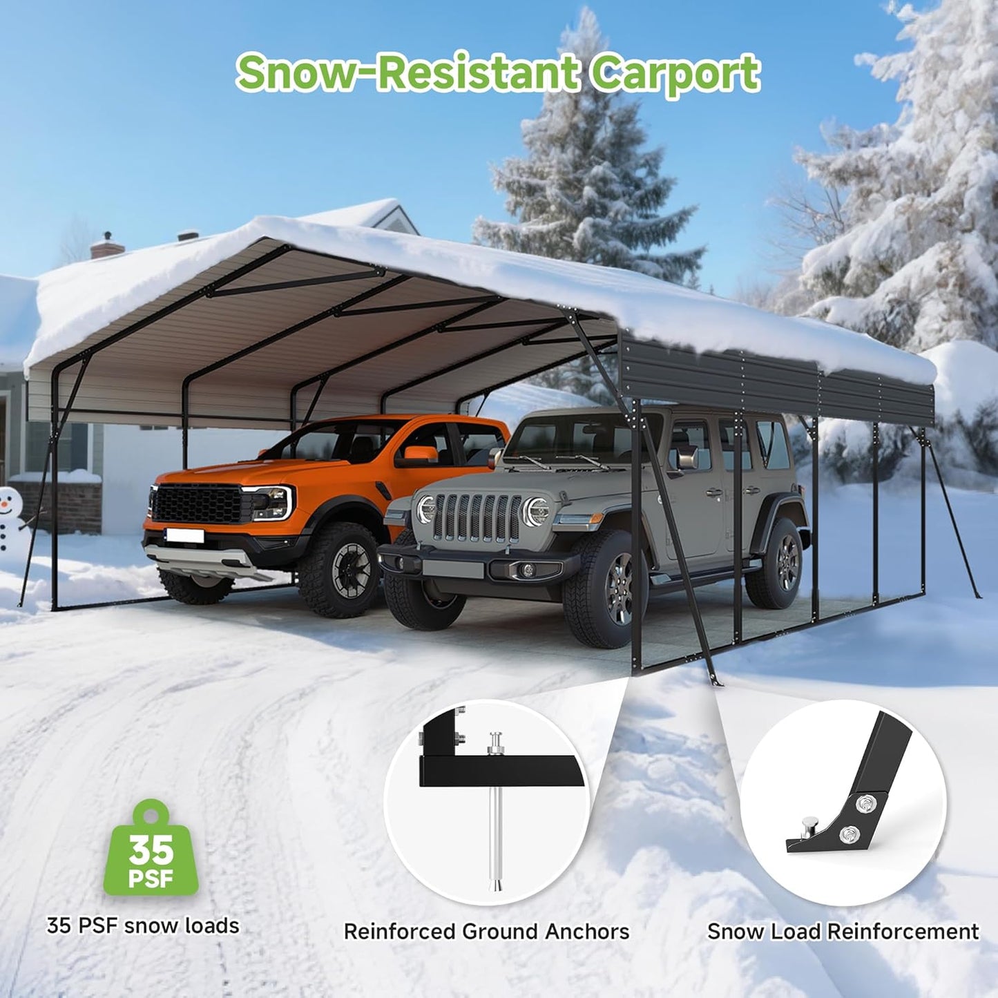 Real Relax 20x20ft Heavy Duty Metal Carport with Galvanized Steel Roof, 4 Support Legs, Outdoor Car Port Shelter for 2 Cars, Trucks and Boats