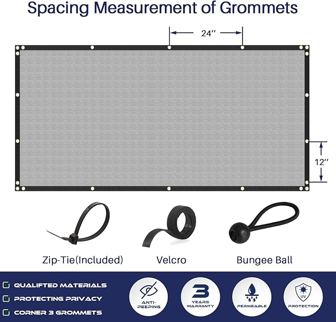 Windscreen4less Privacy Fence Screen Heavy Duty Windscreen Fencing Mesh Fabric Shade Net Cover with Brass Grommtes for Outdoor Wall Garden Yard Pool Deck, 8'x45' Light Gray