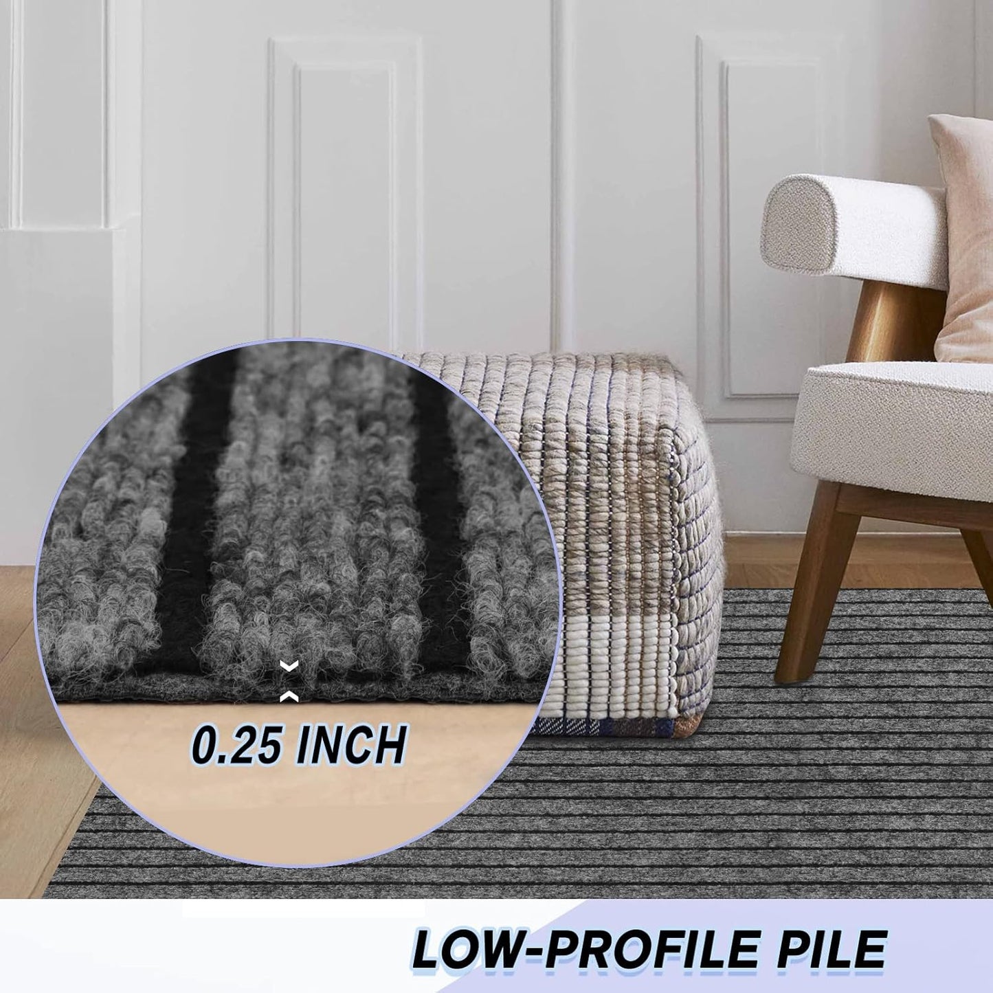 Custom Size Backed Non-Slip Area Rugs Runner, Easy Clean, Waterproof Runner Rugs for Hallway Entryway, Kitchen, Laundry, 4FT x 22FT, Gray Stripe