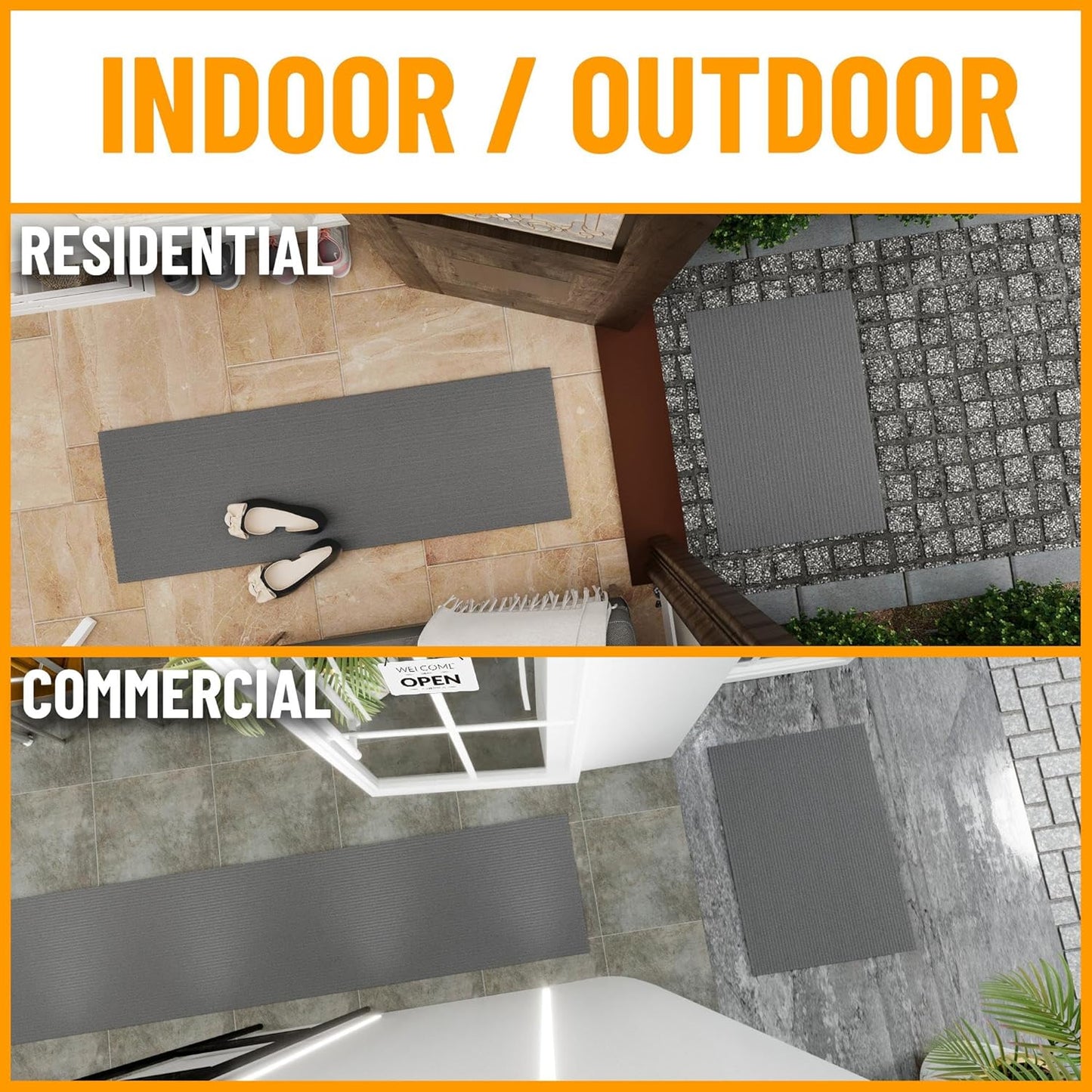 Ottomanson Mud Mat 3' x 3'11" Entryway Rug - Non-Slip Scraper Doormat for Muddy Paws, Dirt Trapping Indoor/Outdoor Mat for High-Traffic Areas, Kitchen, Garage, Patio, Gray