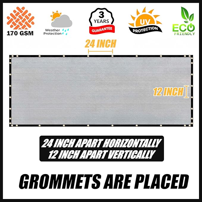 Royal Shade Custom Size 5' x 2' Grey Fence Privacy Screen Windscreen Cover Netting Mesh Fabric Cloth - Cable Zip Ties Included (We Make Custom Size)