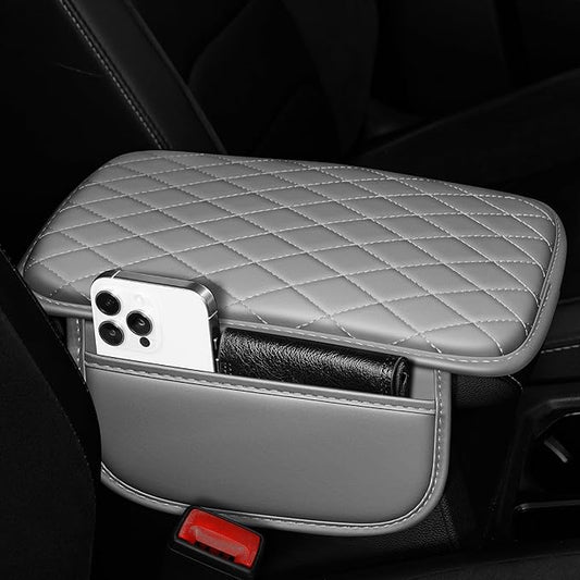 Center Console Cover for Cars Fit for Jeep Cherokee Compass Gladiator Liberty Patriot Renegade Wrangler Leather Armrest Covers with 2 Storage Bags(Grey)