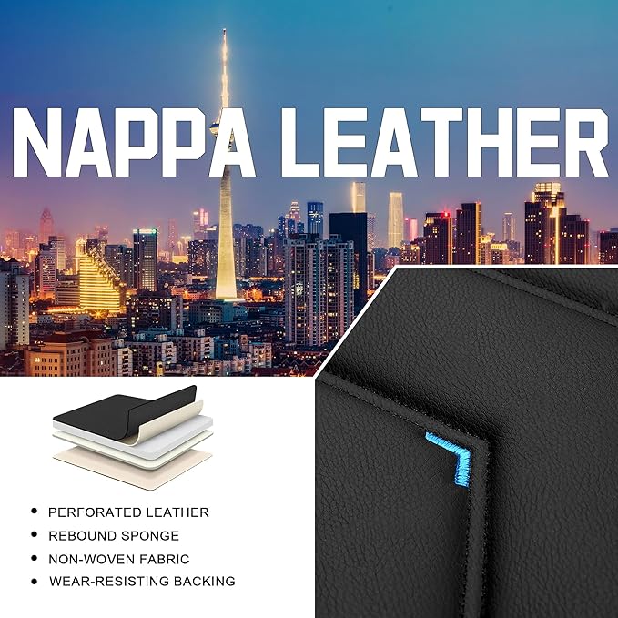 CTDS Car Seat Covers for Jeep Grand Cherokee L 2021-2026, Stylish Sport Seat Cover, Premium Nappa Leather Car Seat Cover. Automobile Seat Covers Sets.(Standard 5 Seats/Black Blue)