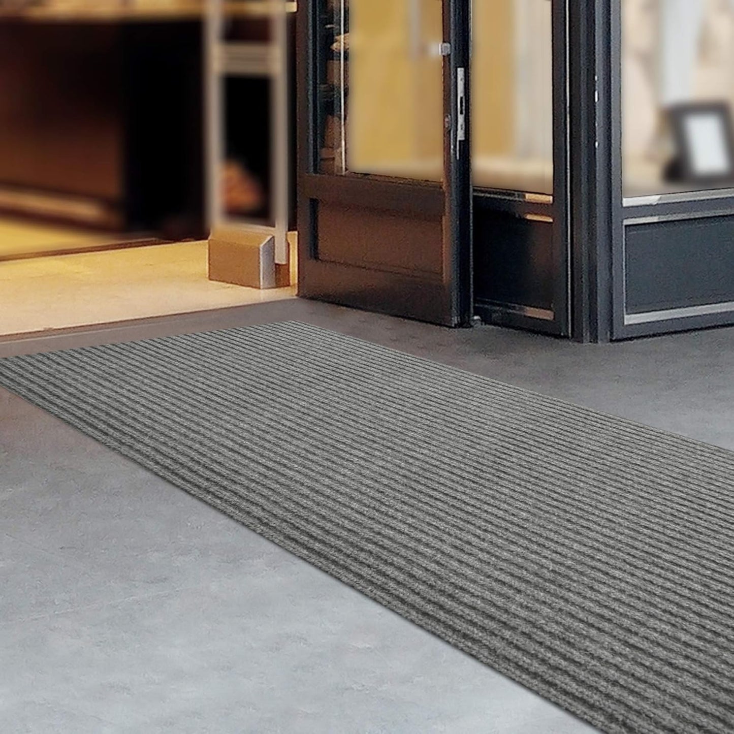 iCustomRug Spartan Weather Warrior Indoor/Outdoor Utility Ribbed Carpet Runner with Non-Slip Thermoplastic Rubber Backing, 3ft X 50ft in Grey