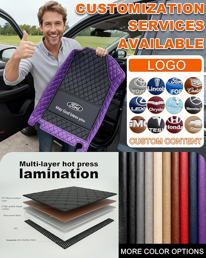 All-Weather car Floor MATS-Suitable for 99% of car Models,Leather car mat, offering Personalized Embroidery and Multiple Color Options,Provide Protection for car Rug (Yellow)