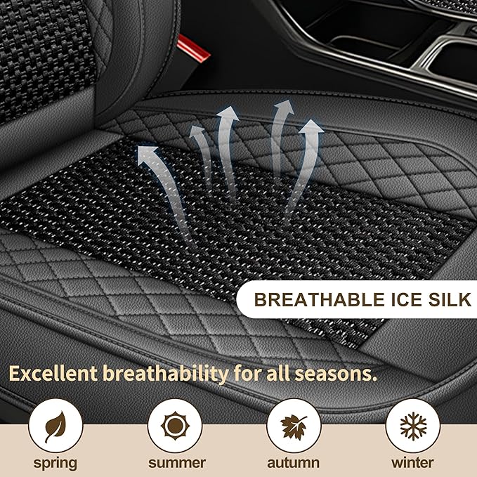 TTX LIGHTING for Hyundai Sonata 2007-2026 Car Seat Covers, Breathable Ice Silk & Leather Seat Protector, Cool & Anti-Sweat for Long Driving, Airbag Compatible, 2 Front Seats (Black&Gray)