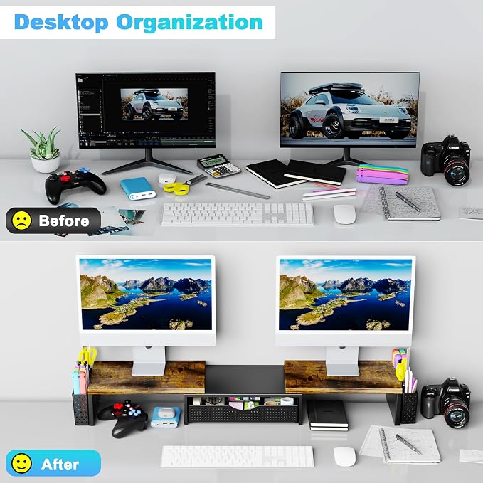 Spacrea Metal Desk Organizers and Accessories, Dual Monitor Stand Riser