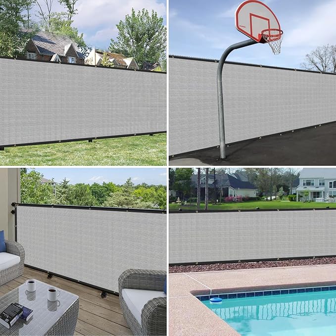 Windscreen4less Privacy Fence Screen Heavy Duty Windscreen Fencing Mesh Fabric Shade Net Cover with Brass Grommtes for Outdoor Wall Garden Yard Pool Deck, 8'x24' Light Gray