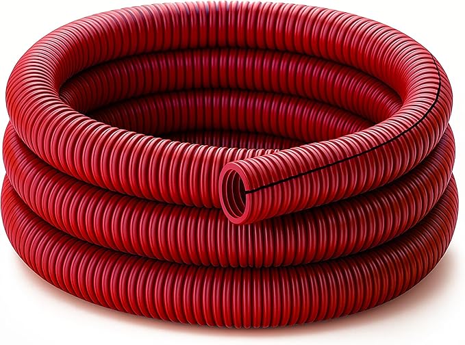 Electriduct Split Wire Loom Tubing Polyethylene Corrugated Flexible Conduit - 1" Nominal Size - 10 Feet - Red