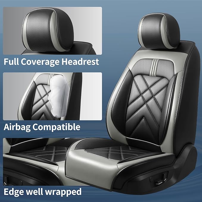 CX-90 Car Seat Covers Fit for Mazda CX-90 2007-2026, Full Coverage Premium Leather Waterproof Breathable Seat Covers, Automotive Seat Protectors, Airbag Compatible(2 Front Seats, Black Gray)