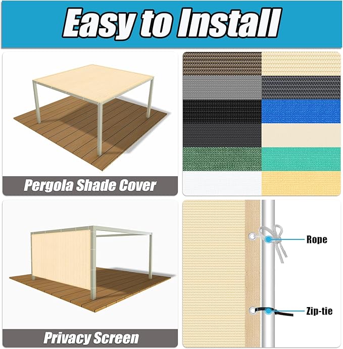 Amagenix 90% Pergola Shade Cover 4' X 15' Sun Shade Cloth with Grommets for Outdoor Garden Patio Porch, Commercial Grade 200 GSM - Cable Zip Ties Included (We Customized) GN108, Wheat