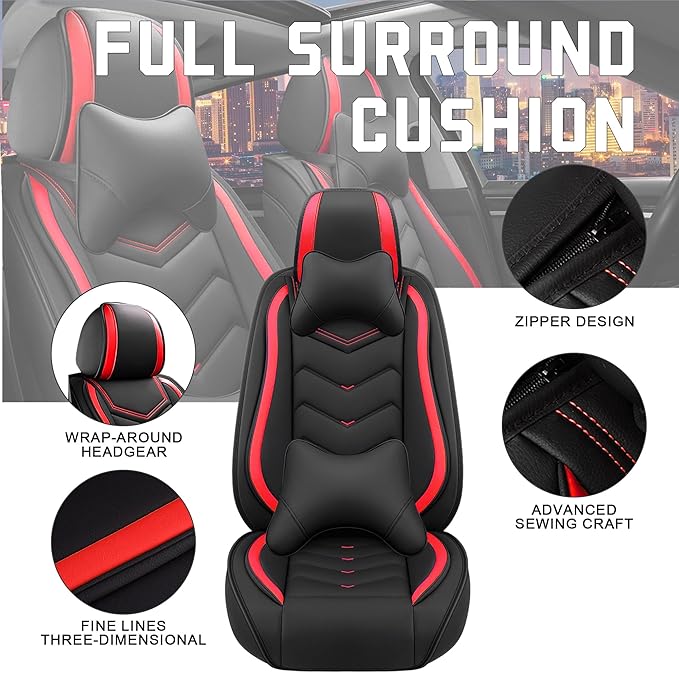 CTDS Car Seat Covers for Hyundai Kona 2018-2026, Stylish Sport Seat Cover, Premium Nappa Leather Car Seat Cover. Automobile Seat Covers Sets.(Luxury 5 Seats/Black Red)