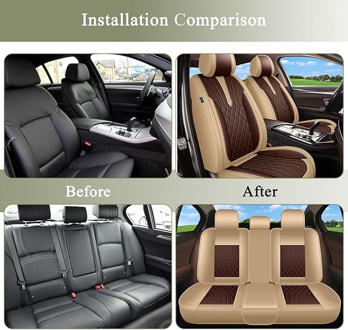 Car Seat Covers Full Set for Honda CR-V CRV 2015-2025 2026-5 Seats- Breathable Cool Ice Silk Leather Seat Covers - Vehicle Seat Cushion (Black&Beige)