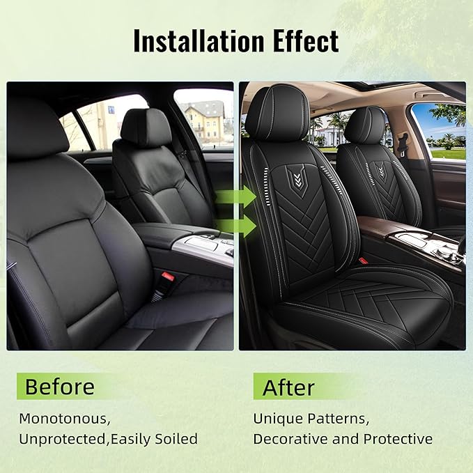 AOMSAZTO Car Seat Cover for Chevrolet Chevy Tahoe 2011-2025 2026 Front Set, Leather Car Seat Protector Waterproof, Non Slip Car Seat Cushion, Interior Seat Covers Automotive Accessories - Black