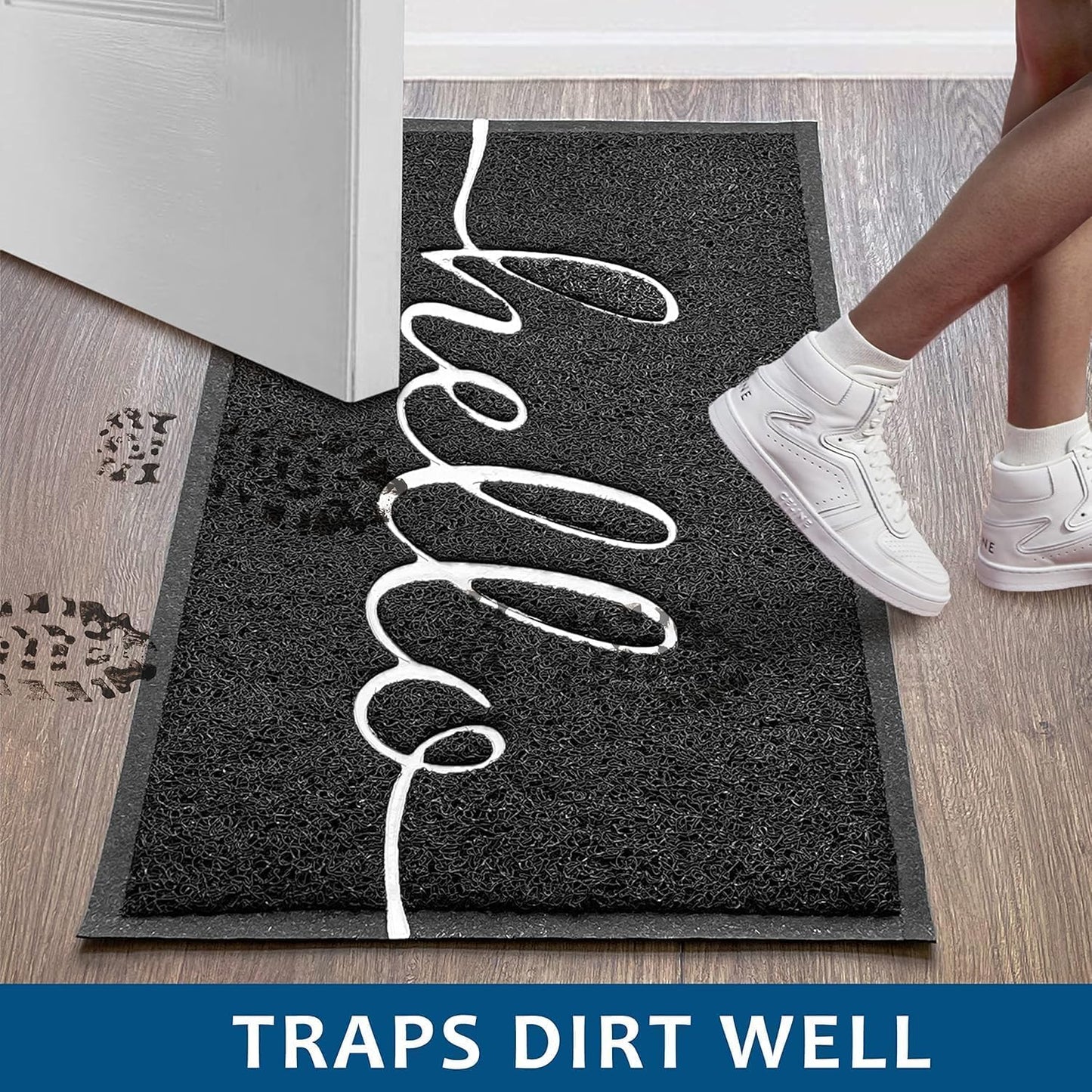 EARTHALL Door Mat 3-Pack Outside Inside Hello Doormat 30"x17.5" Durable Floor Mat Non Slip Rug Ultra Absorb Mud Easy Clean Front Doormat for Garage, Entryway, Patio, High Traffic Areas, Black