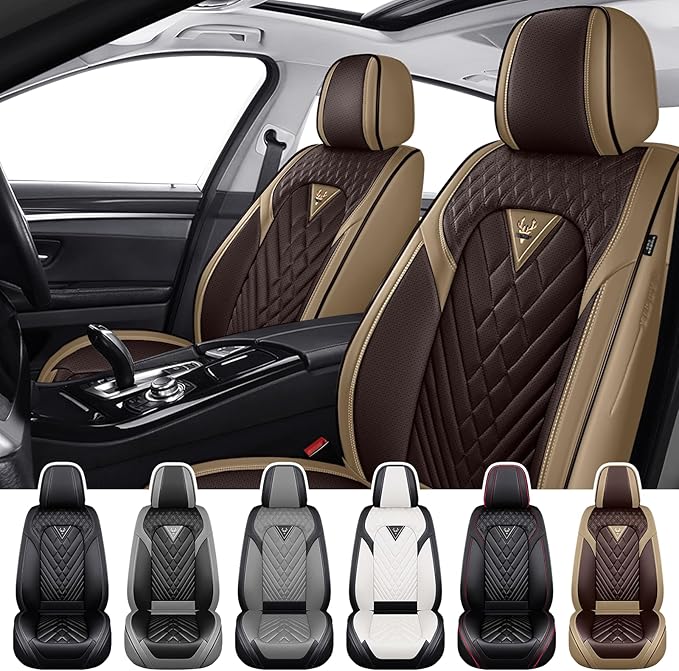 Truck Seat Covers for Nissan Frontier 2009-2026, Waterproof Premium Leather Full Coverage Car Seat Cover, Muscle Sport Style Auto Interior Seat Cover Sets (Front Set/Brown Coffee)
