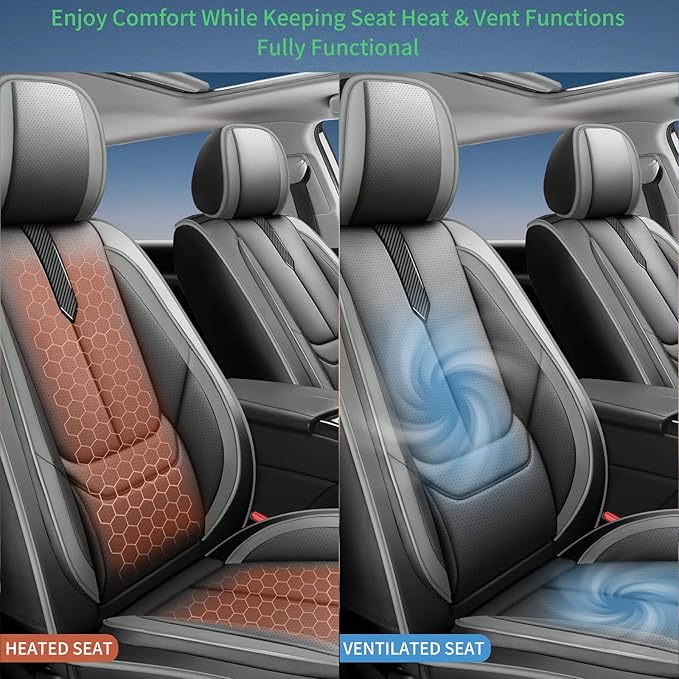 Fit Highlander Car Seat Covers for Toyota Highlander 2007-2026 -Upgraded Premium Waterproof & Breathable Leather,Airbag Compatible,All-Weather Seat Cushion Protector,2 Front/Black-Grey