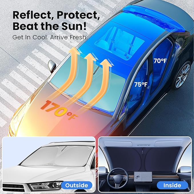 Windshield Sunshade for Toyota 4Runner 2010-2024 2025 2026 - Innovative No-Light-Pass Technology, Mirror Cut-Out, Blocks 99% UV Rays, Fade-Resistant, Easy-Fold 4Runner Windshield Sun Shade