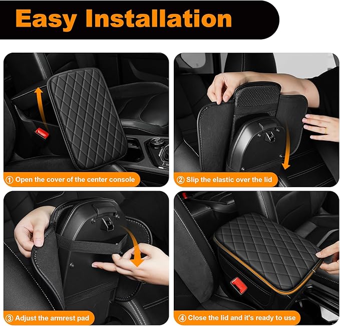 Center Console Cover for Cars Fit for Jeep Cherokee Leather Armrest Covers with 2 Storage Bags(Black)