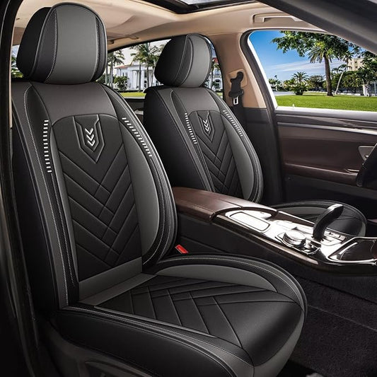 AOMSAZTO Car Seat Covers Fit for Kia Forte 2010-2025 2026 Premium Front Seat Covers Waterproof Leather Automotive Seat Covers Compatible with Airbag (2 Seats,Grey)