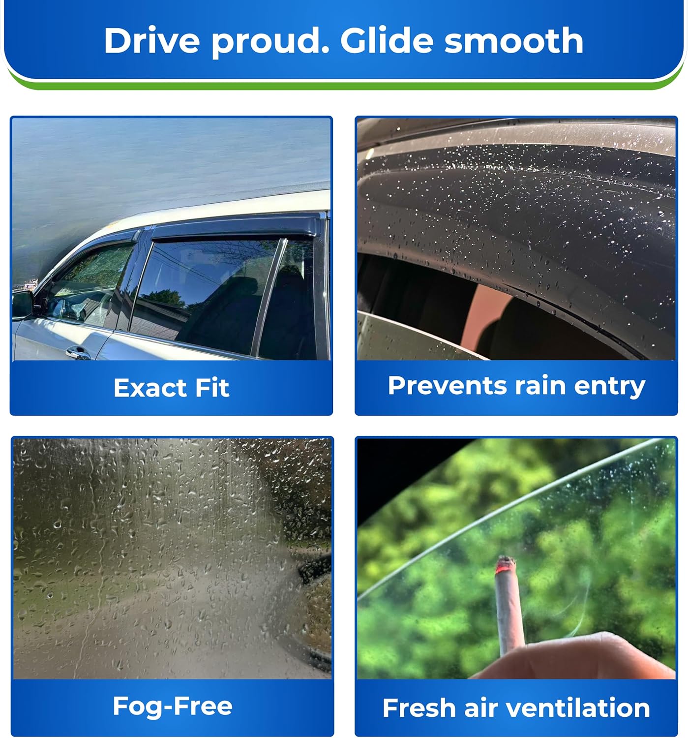 KPY Window Visor Compatible with 1997-2003 Ford F150, 2004 F150 Heritage, 1997-1999 F250, Rain Guard Vent Deflector Tape-On, 1998 1999 2000 2001 2002 (Regular Cab Only)