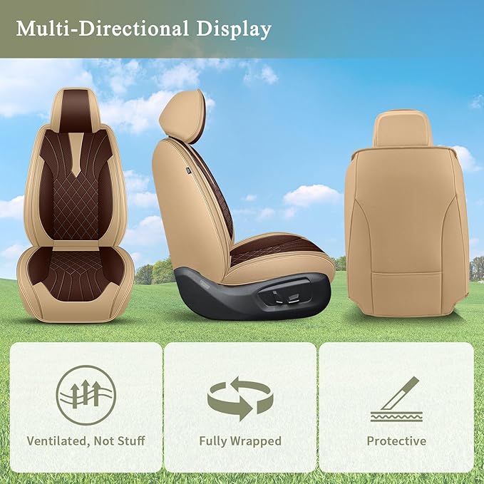 Breathable Car Seat Covers for Toyota 4Runner 2003-2025 2026, Front Seats, Perforated Leather, Seat Protector, Interior Trim for Toyota 4Runner Accessories (Beige&Brown)