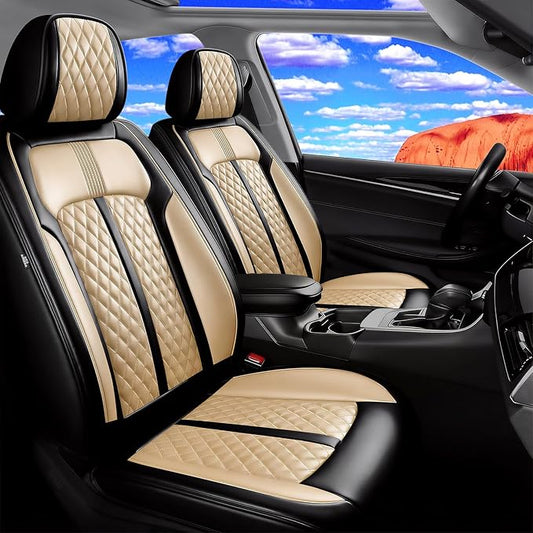Fit Insight Car Seat Covers for Honda Insight 2010-2022 Premium Leather, Airbag Compatible, Scratch-Resistant, Waterproof All Weather Seat Protector, Airbag Compatible, Front Pair Black+Beige