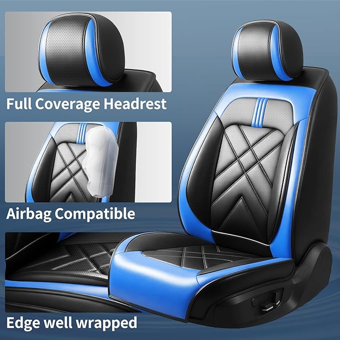 CX-7 Car Seat Covers Fit for Mazda CX-7 2007-2012, Full Coverage Premium Leather Waterproof Breathable Seat Covers Automotive Seat Protectors, Airbag Compatible(Full Set Seats, Black-Blue)
