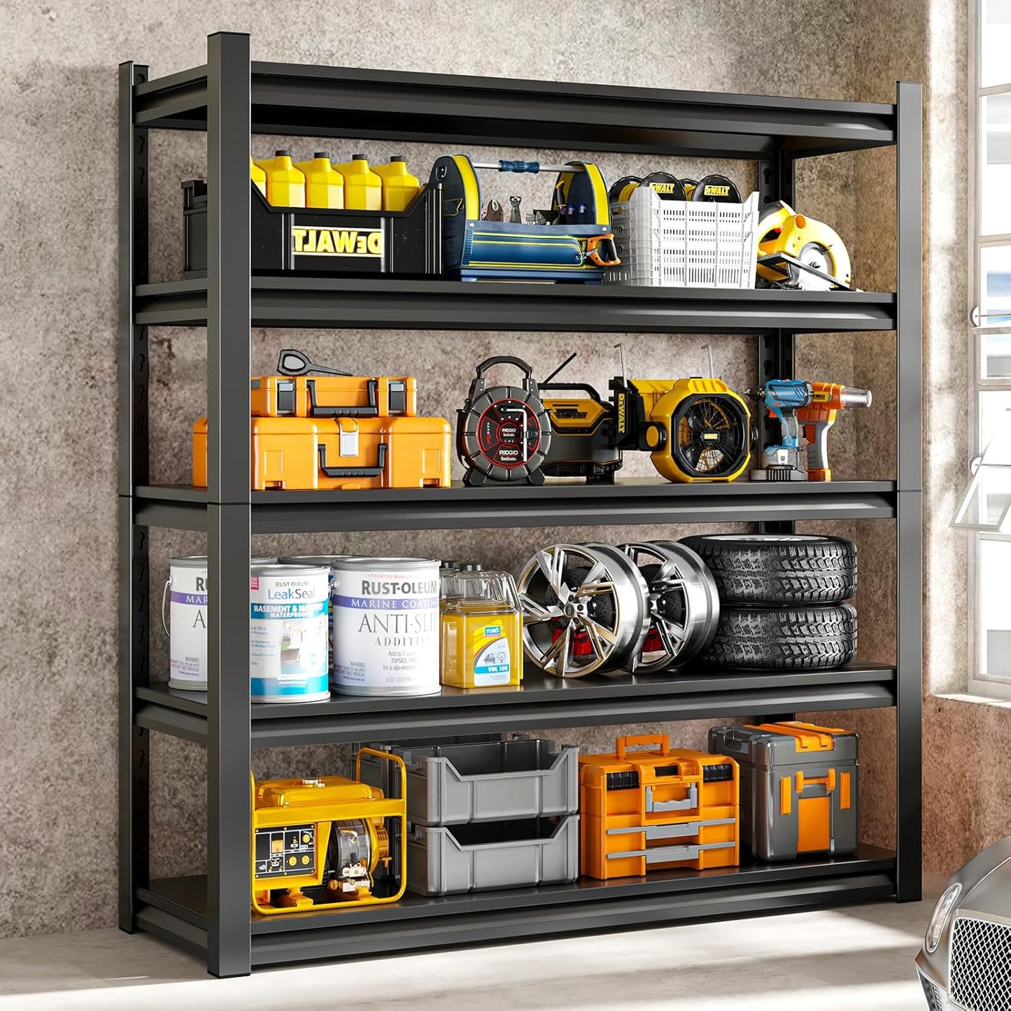 48" W Garage Shelving Unit, Garage Storage Shelves 2800LBS Heavy Duty Shelving, Adjustable 5 Tier Metal Shelves Utility Shelf, Storage Rack for Industrial, Warehouse, Basement (20" D*48" W*72" H)