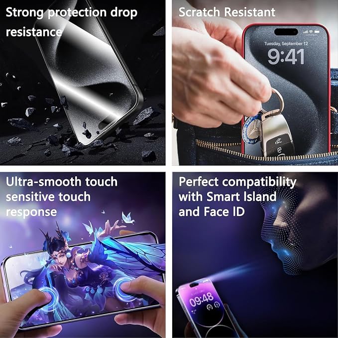 Screen Protector for iPhone 17, iPhone 16 Pro 6.3-Inch, 2 Pack, 9H Tempered