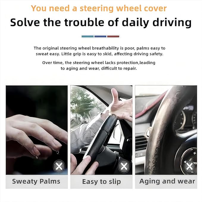 Car Steering Wheel Cover, 15 inch Microfiber Leather Carbon Fiber Soft Anti-Slip Breathable, Universal Size Elastic Car Accessory for Most Cars (Beige)