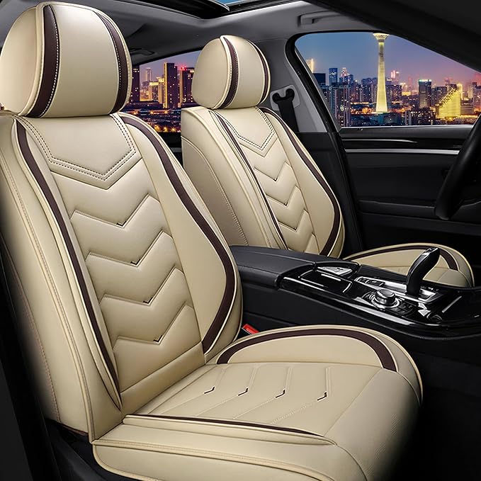 CTDS Car Seat Covers for Toyota RAV4 2000-2026, Stylish Sport Seat Cover, Premium Nappa Leather Car Seat Cover. Automobile Seat Covers Sets.(Standard 2 Seats/Beige)